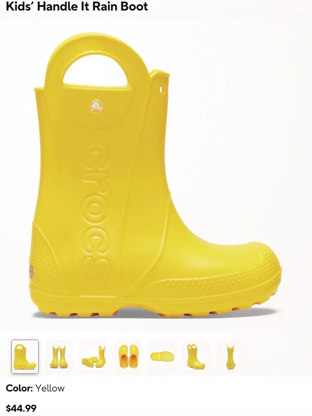 CROCS Kids' Handle It Bright Yellow Waterproof Pull-On Rain Boots